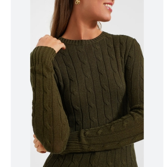 Polo Ralph Lauren Cable Knit Cotton Blend Crew Neck Sweater In Canopy Olive S - Picture 4 of 12